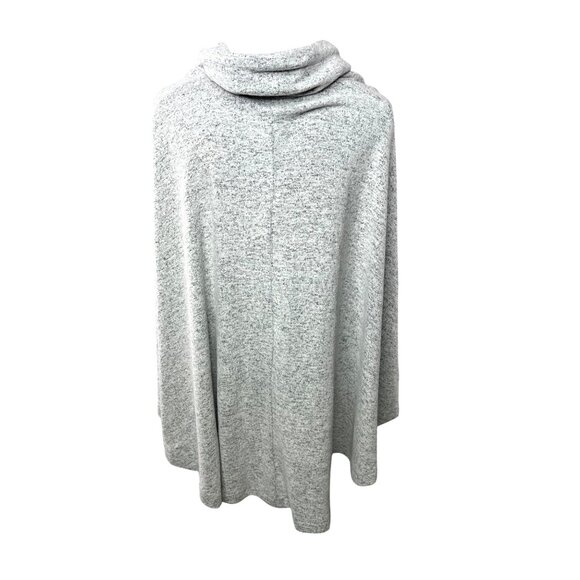 White House Black Market Heather Gray Cowl Neck Poncho With Satin Tie Accents - Picture 7 of 7